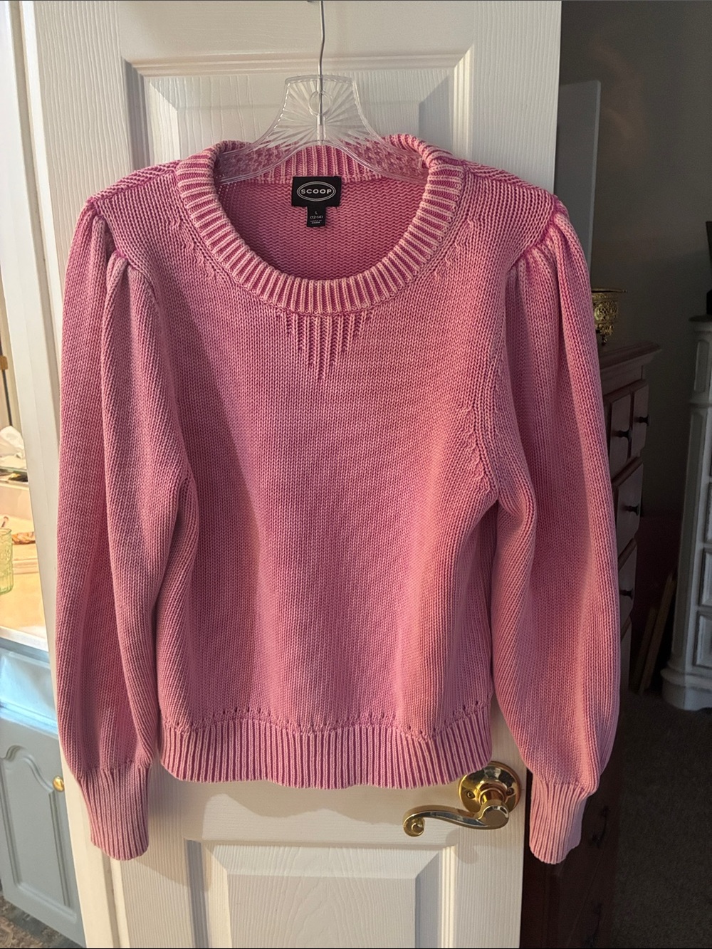 Scoop Acid Wash Pink Cotton Puff Sleeve Sweater SZ L (12-14) NEW